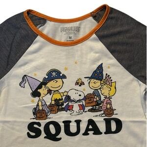 Peanuts Halloween Squad T-Shirt Medium Raglan 3/4 Sleeve Top J4
